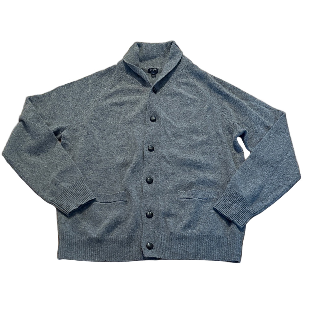 J Crew Lambs Wool Cardigan Sweater Shawl Collar Pockets Gray XL